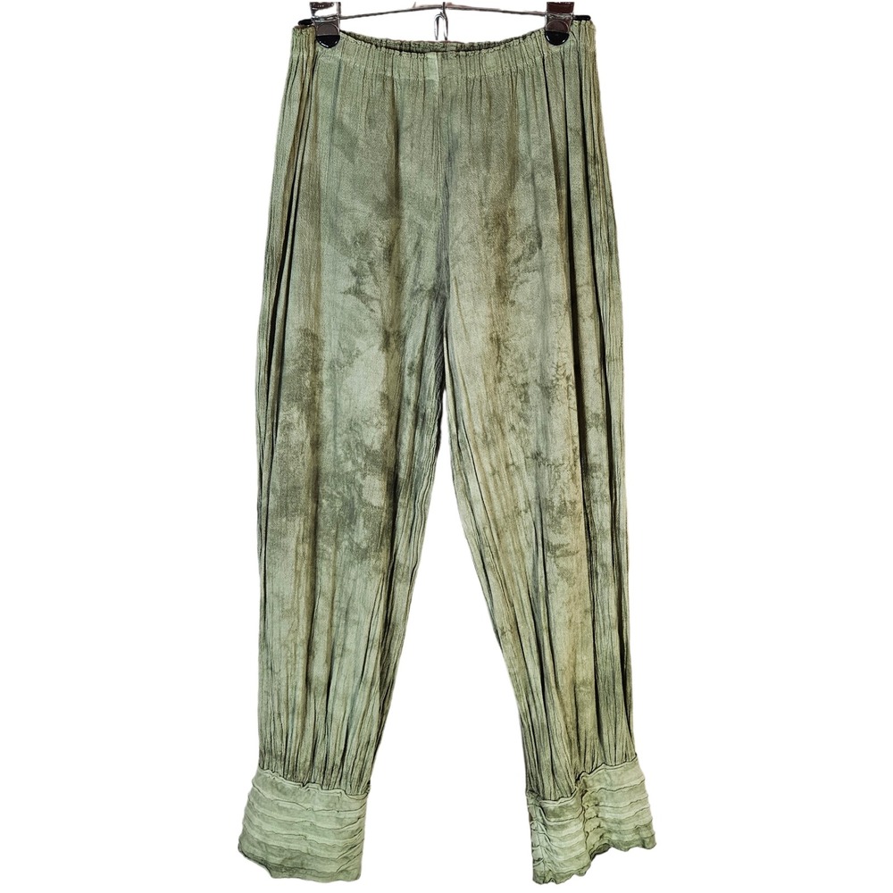 Oh My Gauze Pants Women's 2 Large XL Green Tie Dye Cotton Boho Lagenlook Artsy
